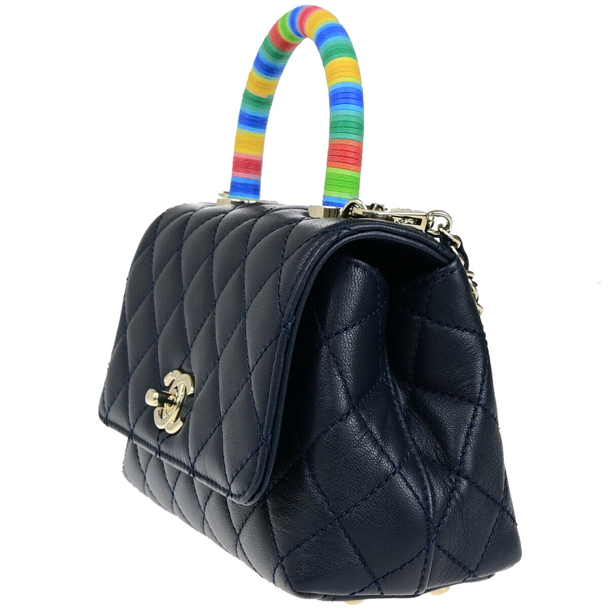 CHANEL CC XXS Matelasse Top Handle 2Way Chain Shoulder Bag Leather BE 793RK696