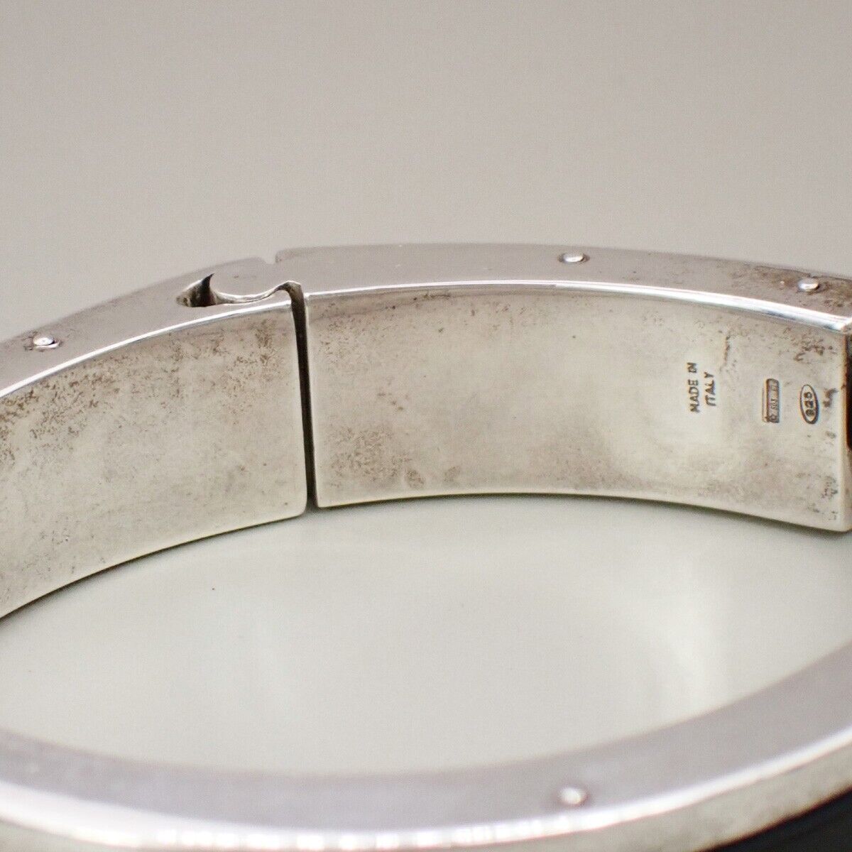 GUCCI Logo Bangle Bracelet Silver 925 Leather SHW Black Italy Accessory 01EB465