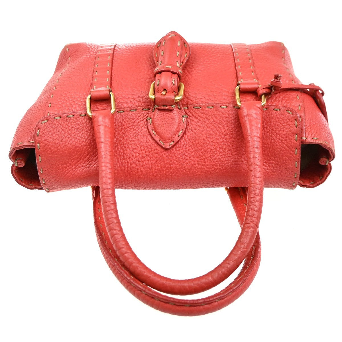 FENDI Logo Selleria Mini Linda Hand Bag Leather Red GHW Italy 31MA128