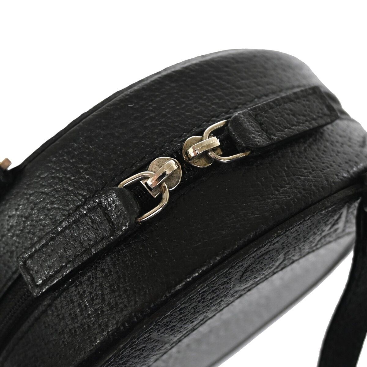 BVLGARI Logo Yoyo Round Crossbody Shoulder Bag Leather Black SHW Italy 80GA870