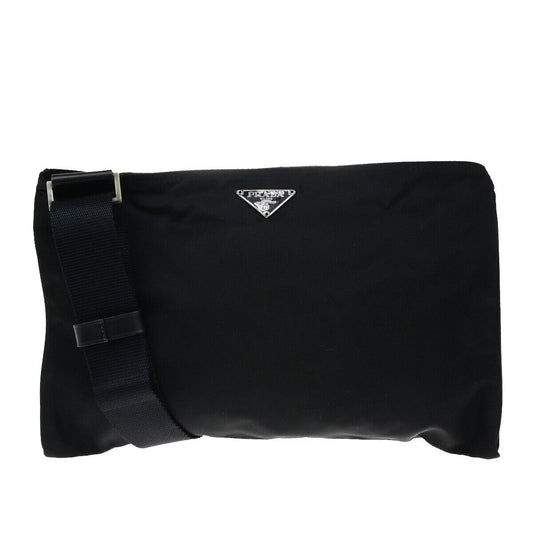 PRADA MILANO Logo Tessuto Crossbody Shoulder Bag Nylon Leather Black 30ED660