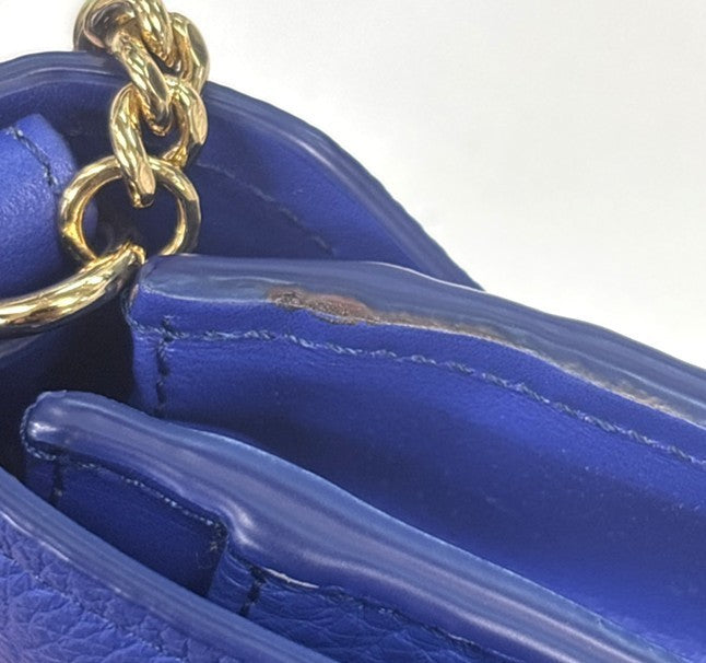 CHLOE Logo Chain Shoulder Bifold Long Wallet Leather Blue GHW Spain 64MA495