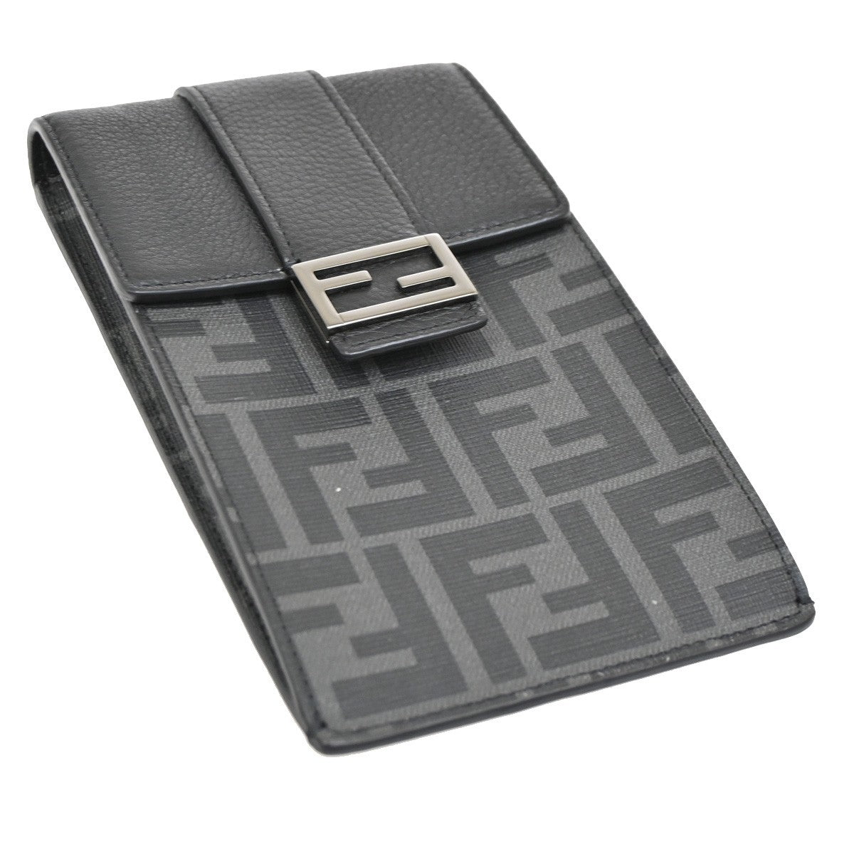 FENDI Logo Zucca Pattern Phone Holder Bag PVC Leather Black Italy 31KB829