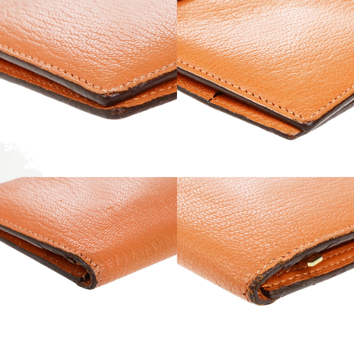HERMES Bearn Long Bifold Wallet Chevre Mysore Goatskin Leather Orange 69YG766