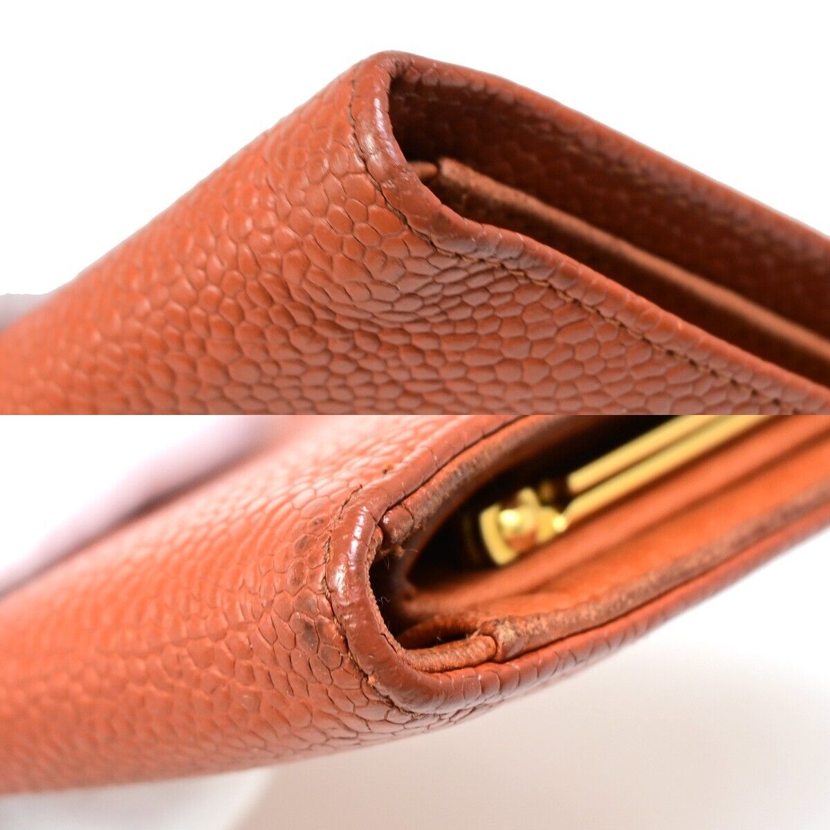 CHANEL CC Long Bifold Wallet Purse Caviar Skin Leather Brown GHW Vintage 62YE756