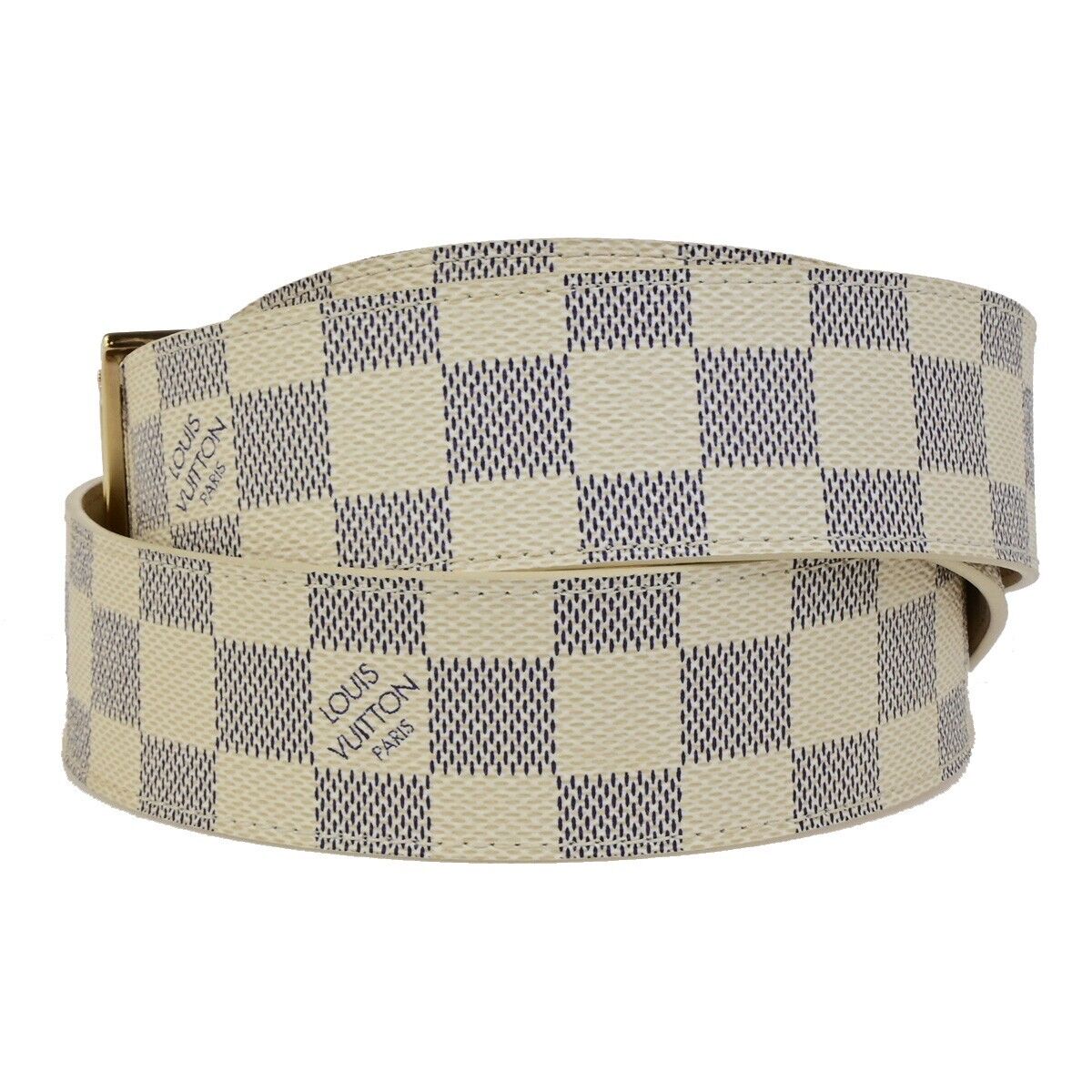 LOUIS VUITTON Ceinture Initiales Belt 100/40 Damier Azur Leather White 35FB275