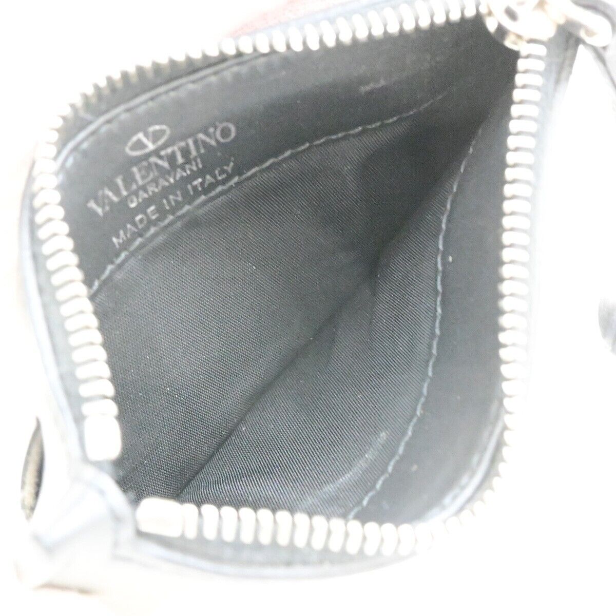 VALENTINO GARAVANI VLTN Logo Coin Wallet Card Holder Studs Leather Black 67YG964