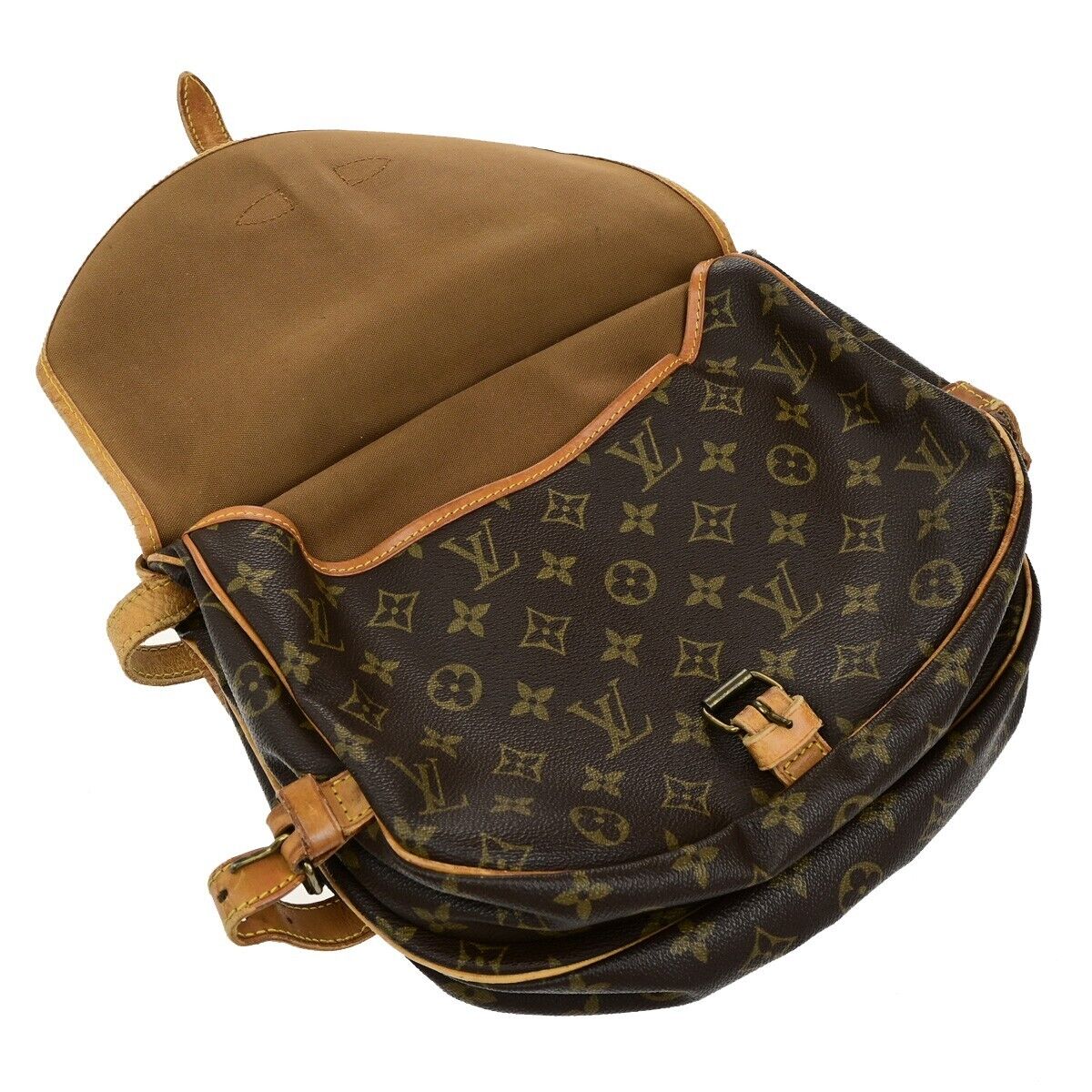 LOUIS VUITTON Logo Saumur 30 Shoulder Bag Monogram Leather Brown M42256 61ED964
