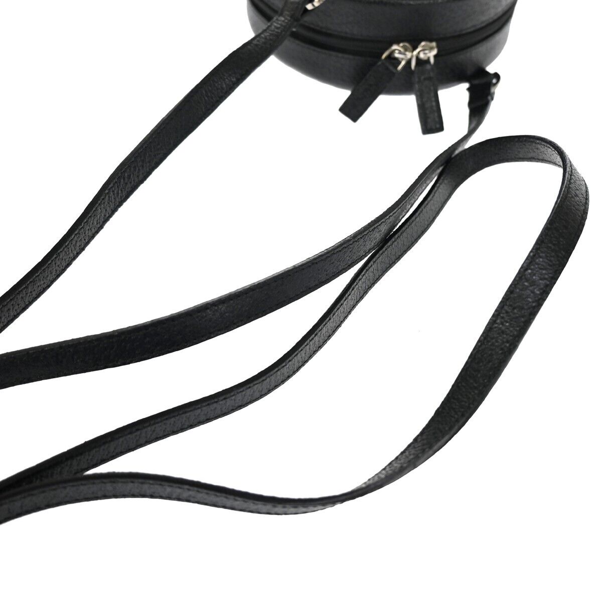BVLGARI Logo Yoyo Round Crossbody Shoulder Bag Leather Black SHW Italy 80GA870
