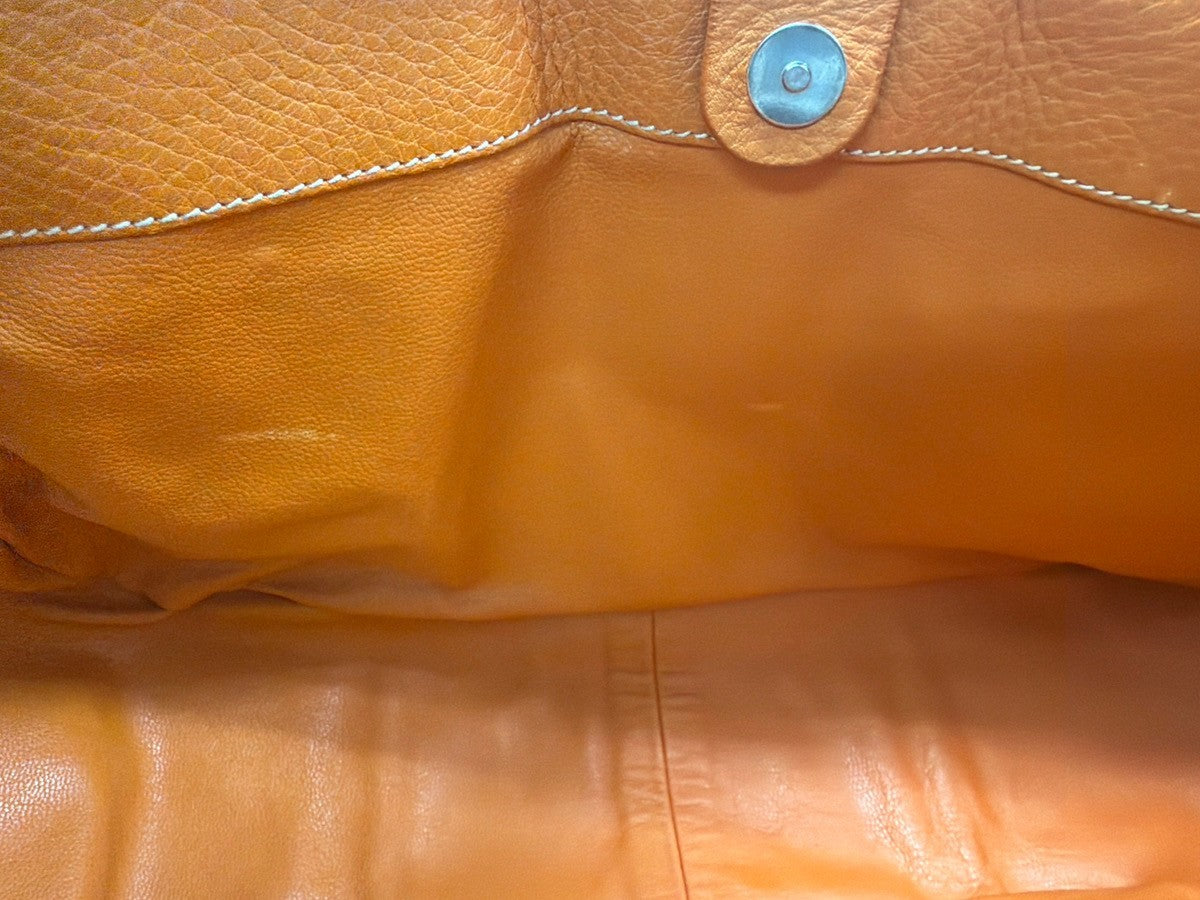 PRADA Logo Shoulder Bag Raffia Straw Leather Beige Orange SHW Italy 76YJ131