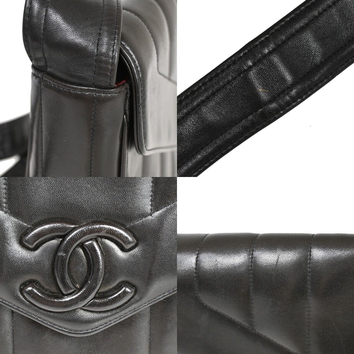 CHANEL CC Logo Mademoiselle Shoulder Bag Leather Black GHW Vintage 373RF094
