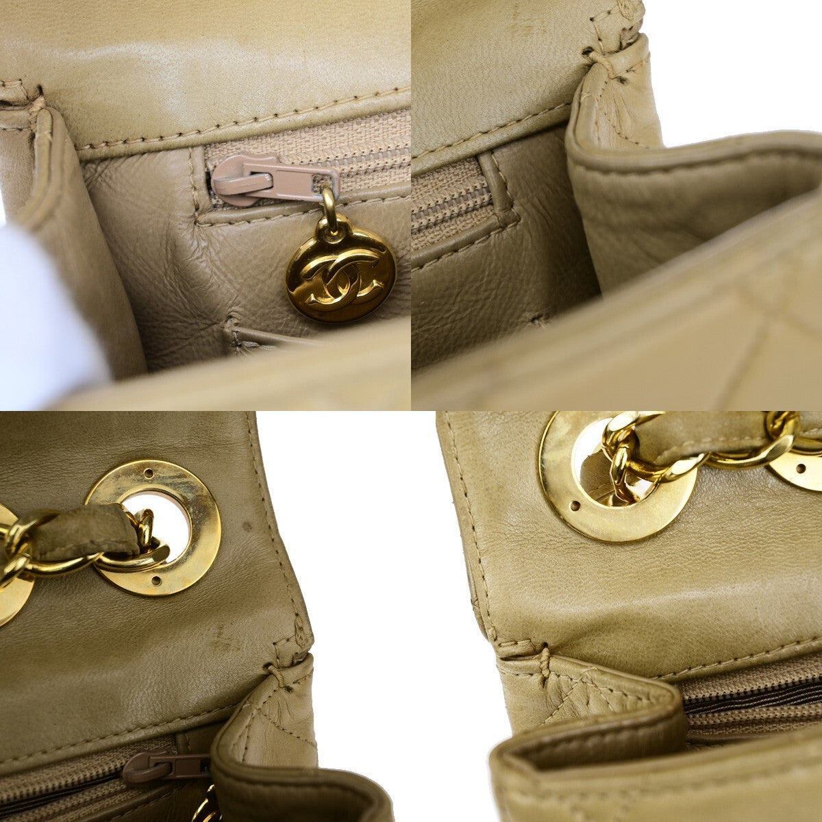 CHANEL CC Matelasse 30 Chain Shoulder Bag Leather Beige GHW Vintage 309RK218