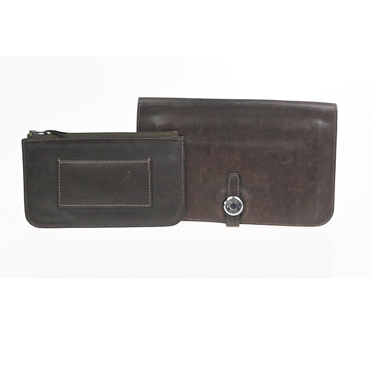 HERMES Logo Dogon GM Long Bifold Wallet Purse Box Calf Leather Brown SHW 39YH879