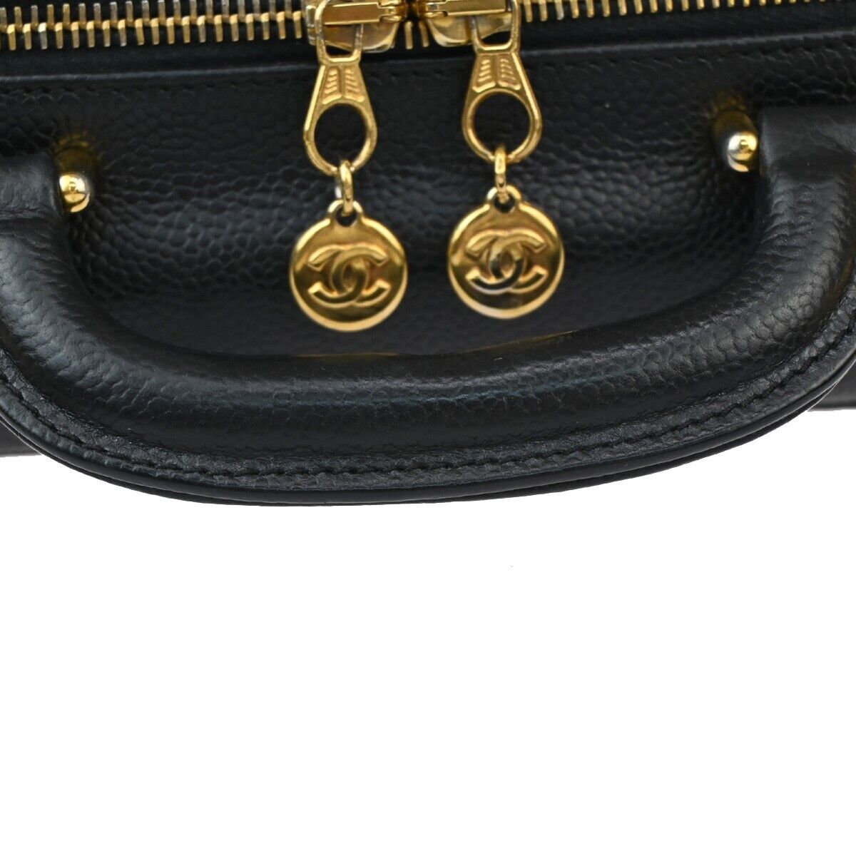 CHANEL CC Logo Vanity Cosmetic 2Way Hand Bag Caviar Leather Black GHW 304RJ716