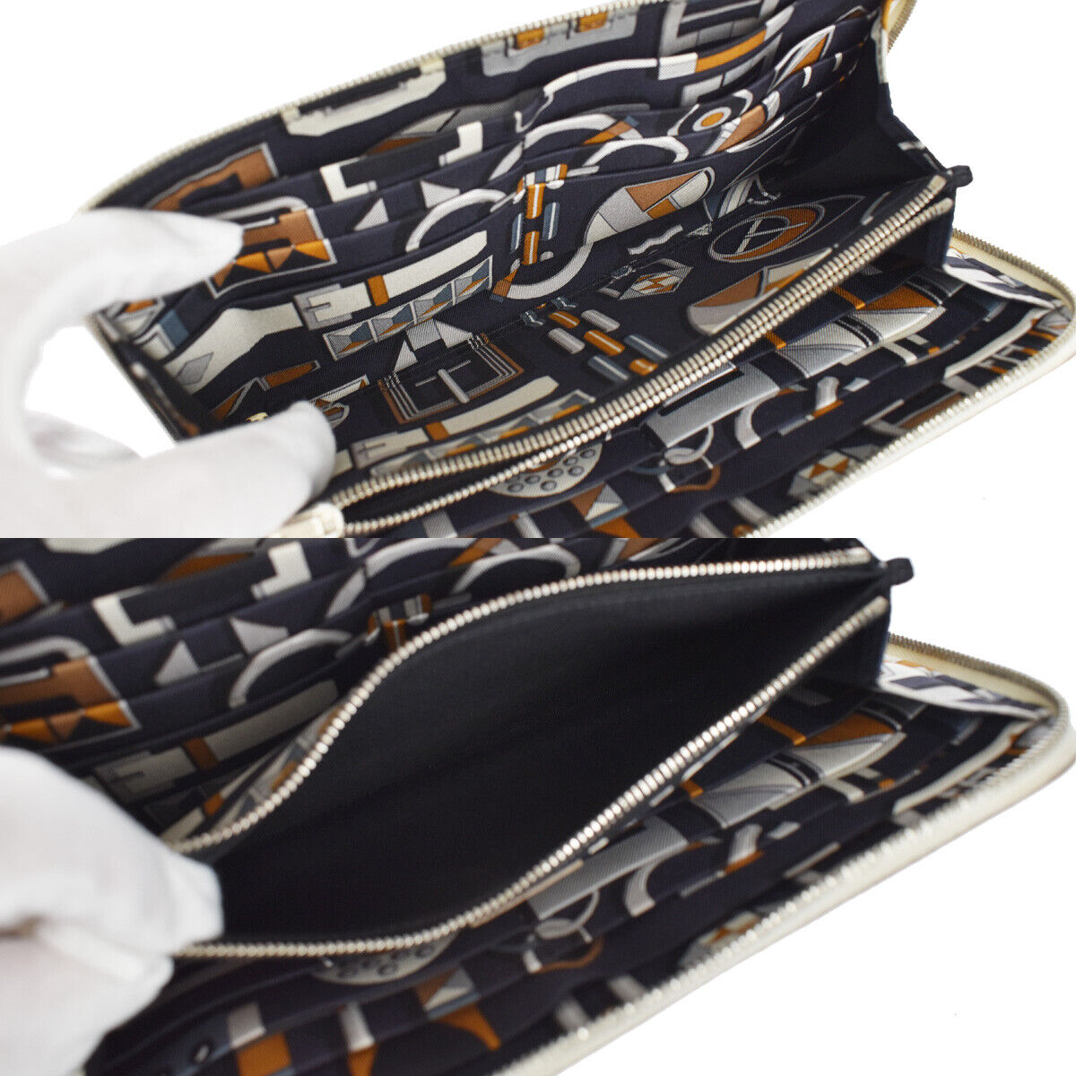 HERMES Azap Long Zipper Wallet Purse Veau Epsom Leather Silk In Craie 72RH515