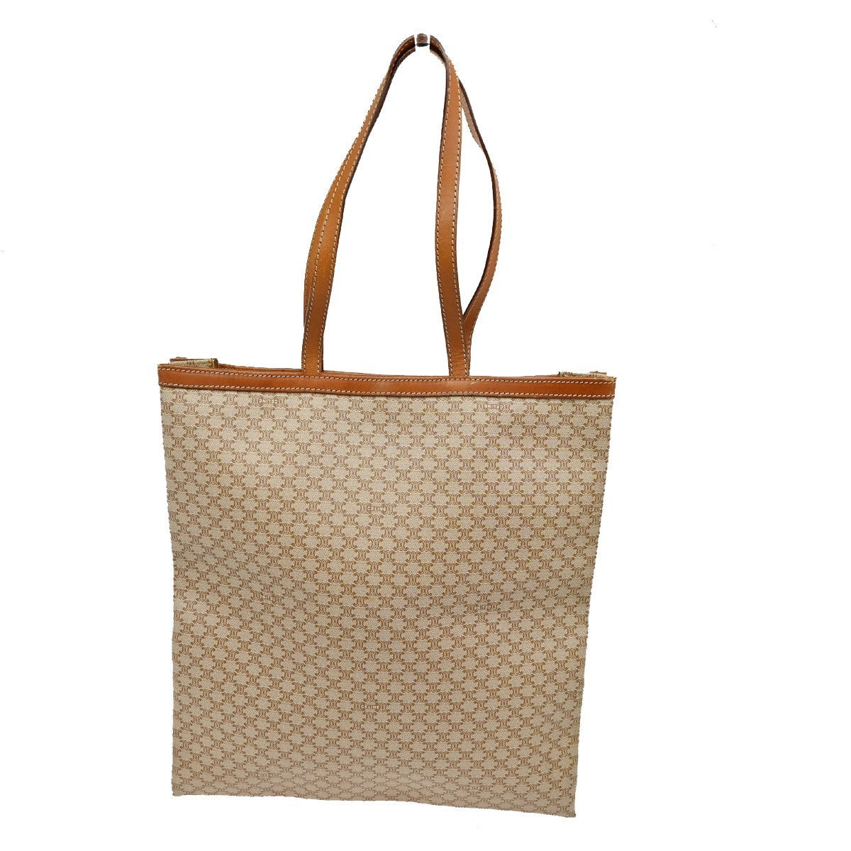CELINE Logo Macadam Pattern Shoulder Tote Bag PVC Leather Beige GHW 60TA081