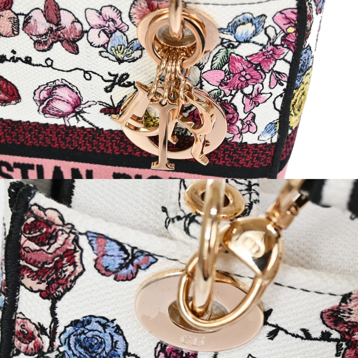 CHRISTIAN DIOR Lady D-Lite Florilegio Embroidery 2Way Hand Bag Canvas 782LC456