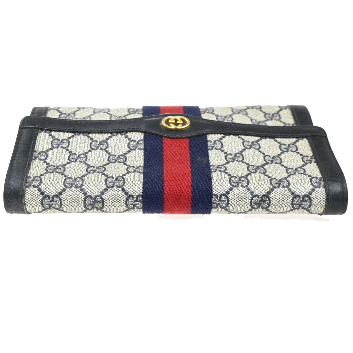 GUCCI Logo GG Sherry Line Clutch Hand Bag PVC Leather Navy Beige Italy 09MA469