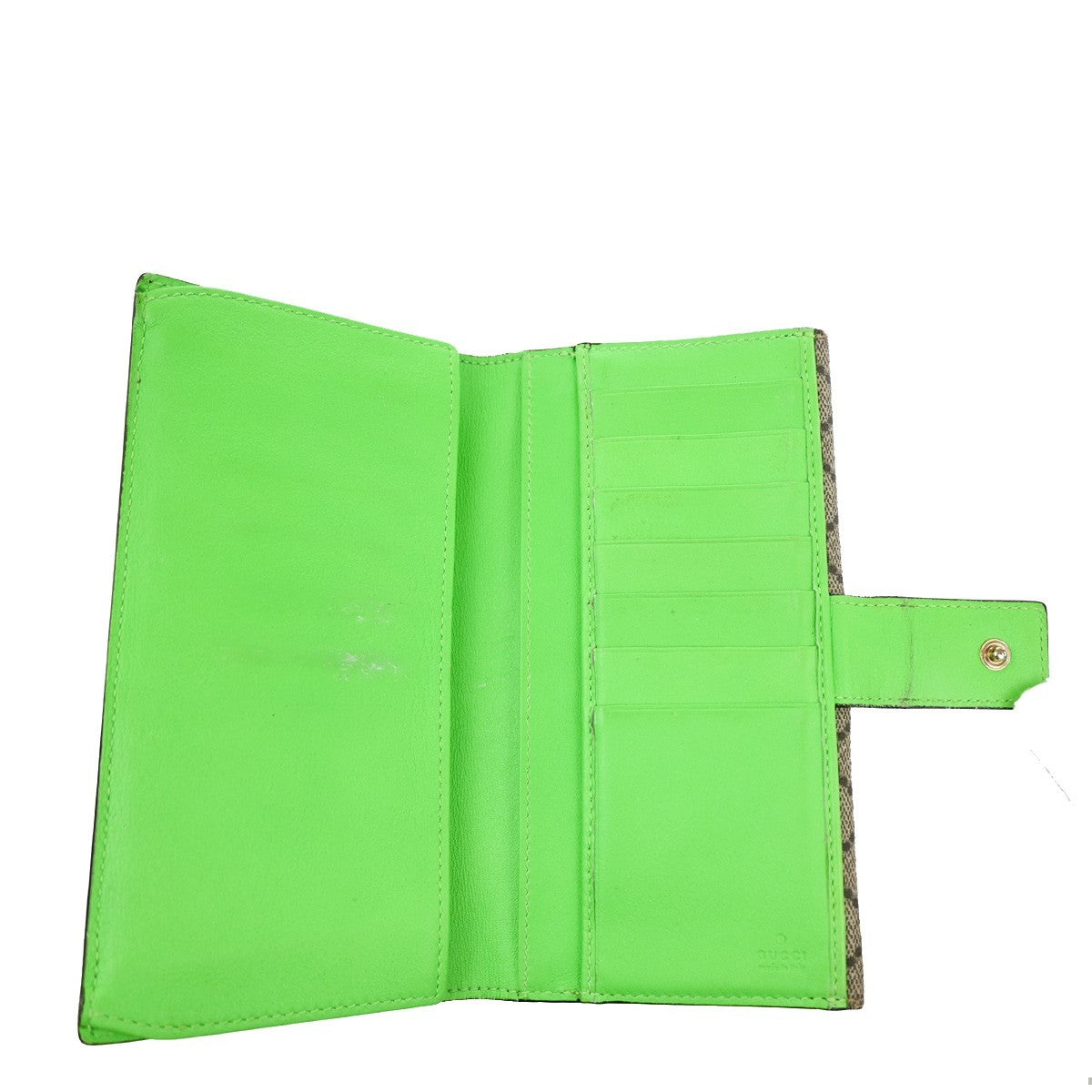 GUCCI Logo GG Tri-fold Long Wallet Supreme Leather Brown Green Heart 01TA236
