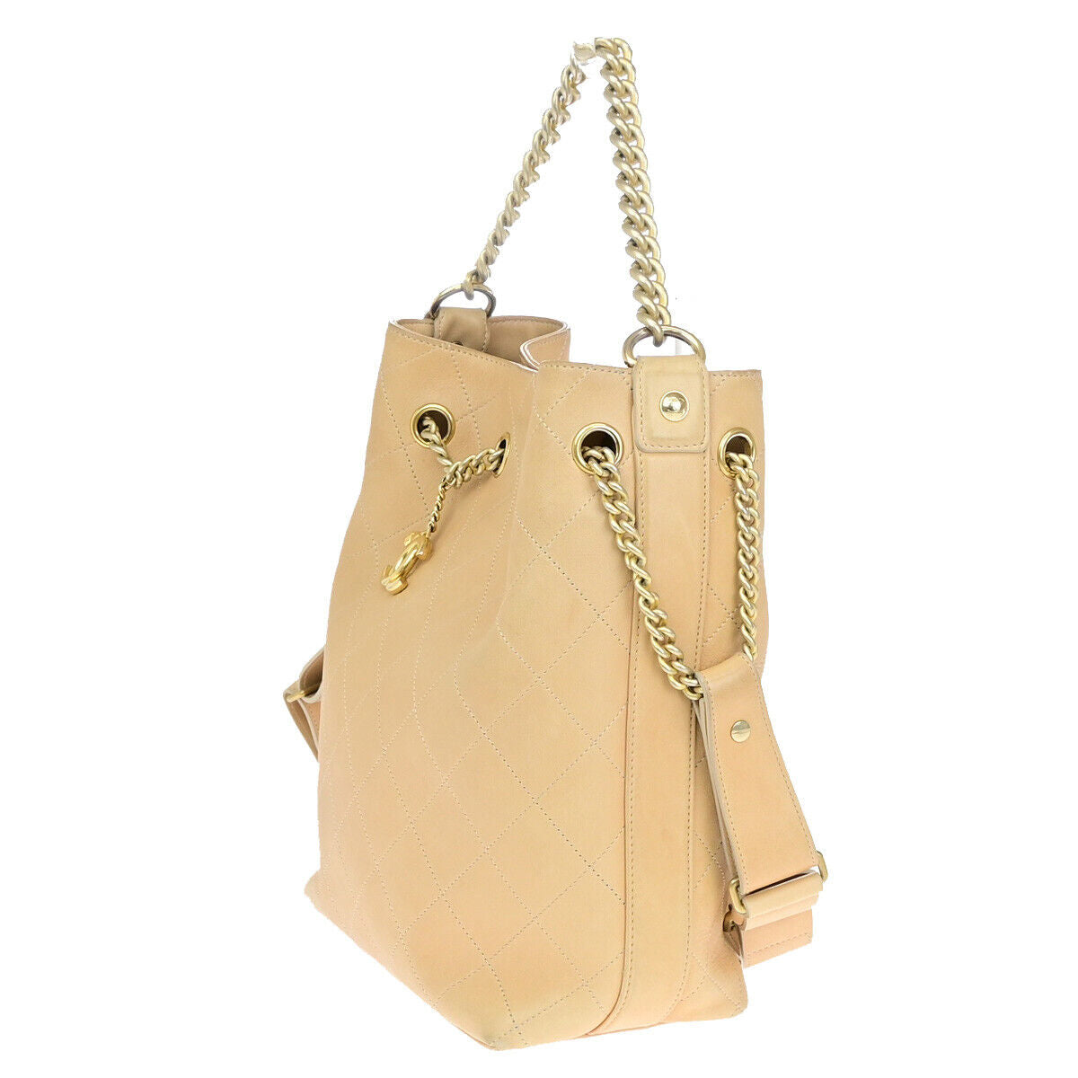 CHANEL CC Logo Matelasse 2Way Chain Shoulder Hand Bag Leather Beige GHW 386RJ961
