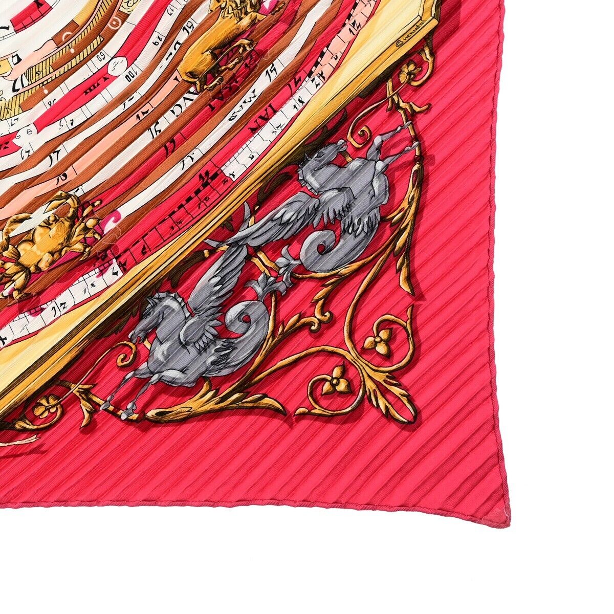 HERMES XL Carre 90 Pleated Scarf 100% Silk Red 63ED693