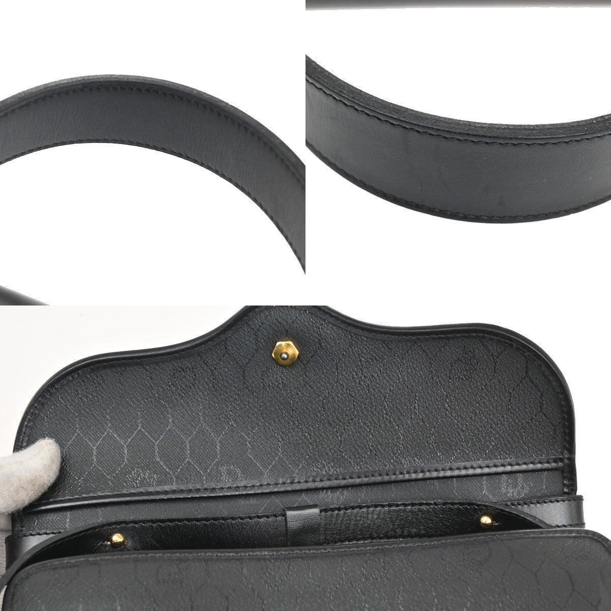 CHRISTIAN DIOR Honeycomb Logo 2Way Shoulder Hand Bag PVC Leather GHW BK 35CA377