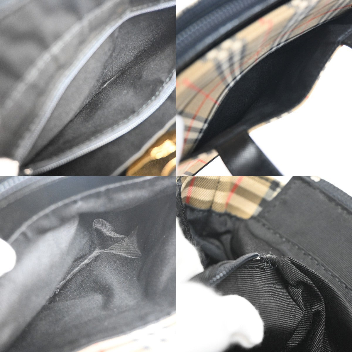 BURBERRY Logo Nova Check Tote Hand Bag Canvas Leather Beige Black GHW 87RL996