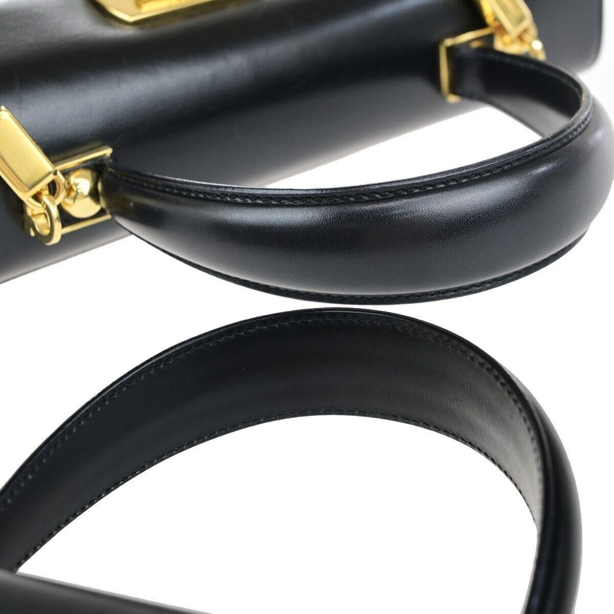 SALVATORE FERRAGAMO 2Way Gancini Shoulder Hand Bag Leather Black Gold 87EC640