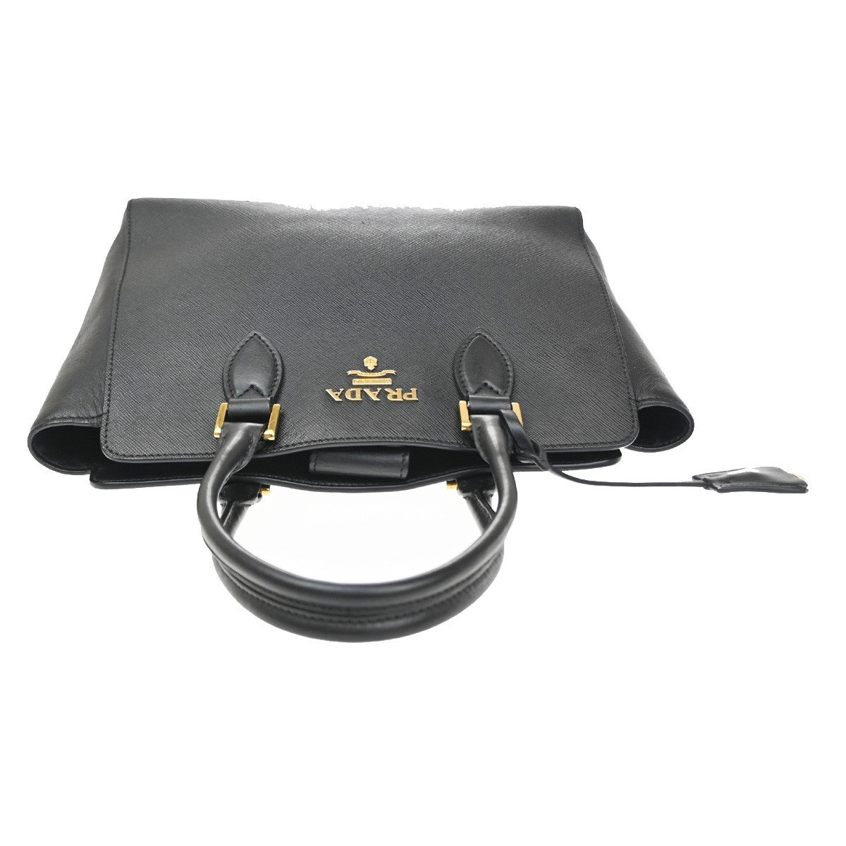 PRADA Logo Galleria Tote Hand Bag Saffiano Leather Black GHW 73PA039