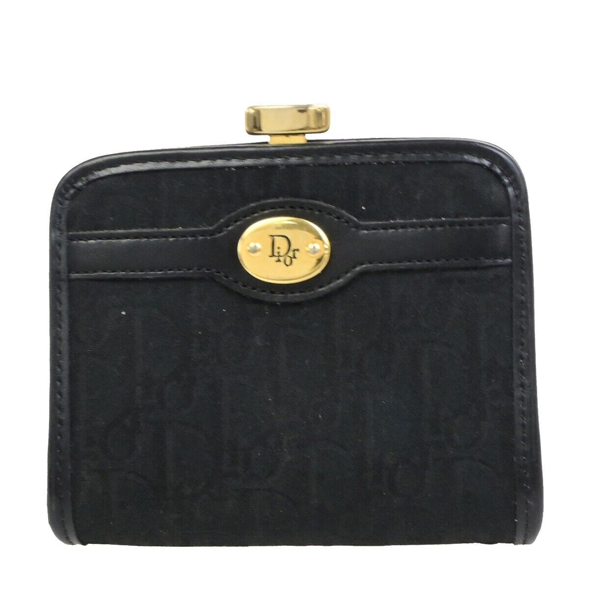CHRISTIAN DIOR Trotter Coin Case Campact Wallet Canvas Leather Black GHW 07ED936