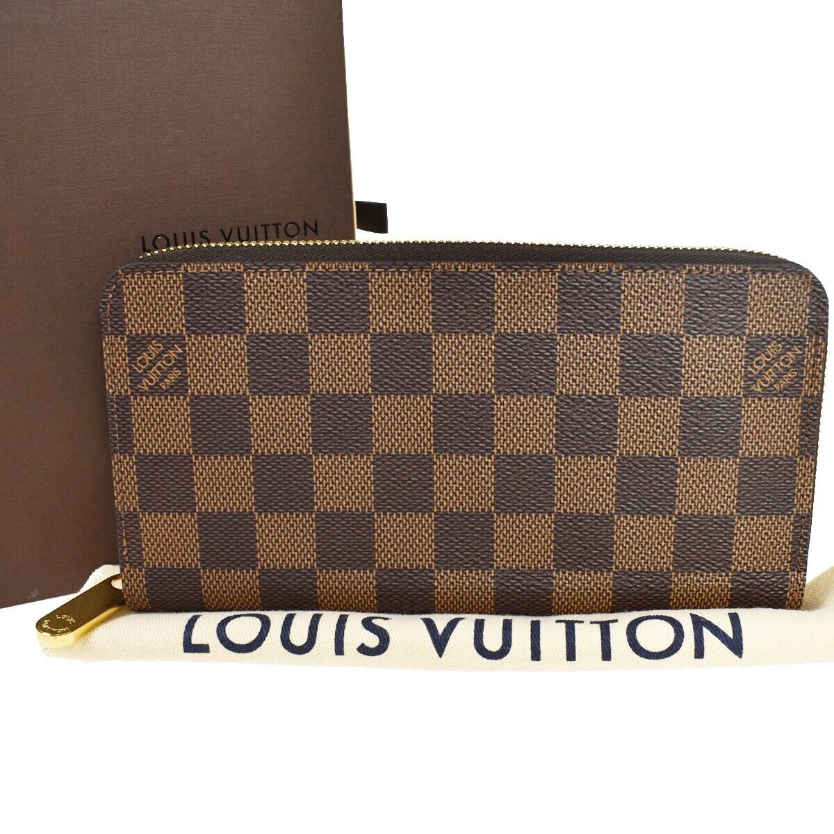 LOUIS VUITTON Zippy Wallet Long Bifold Purse Damier Leather Brown N60015 58RH687