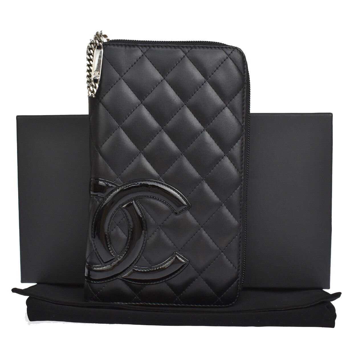 CHANEL CC Logo Cambon Long Bifold Wallet Leather Black Pink Italy 96RH498