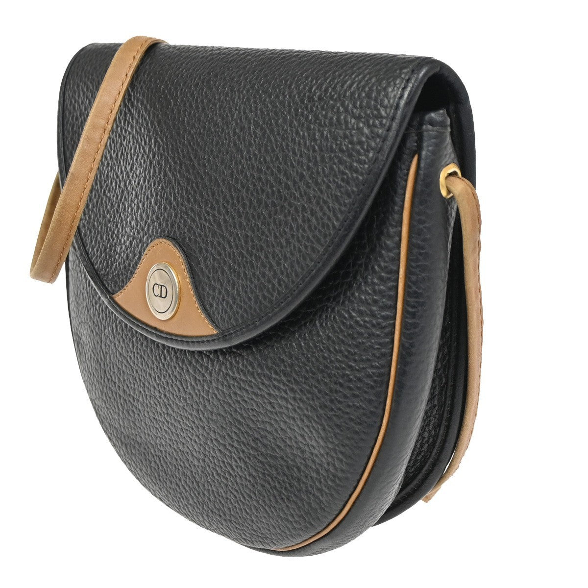 CHRISTIAN DIOR CD Logo Shoulder Hand Bag Leather Black GHW Italy 66CA702