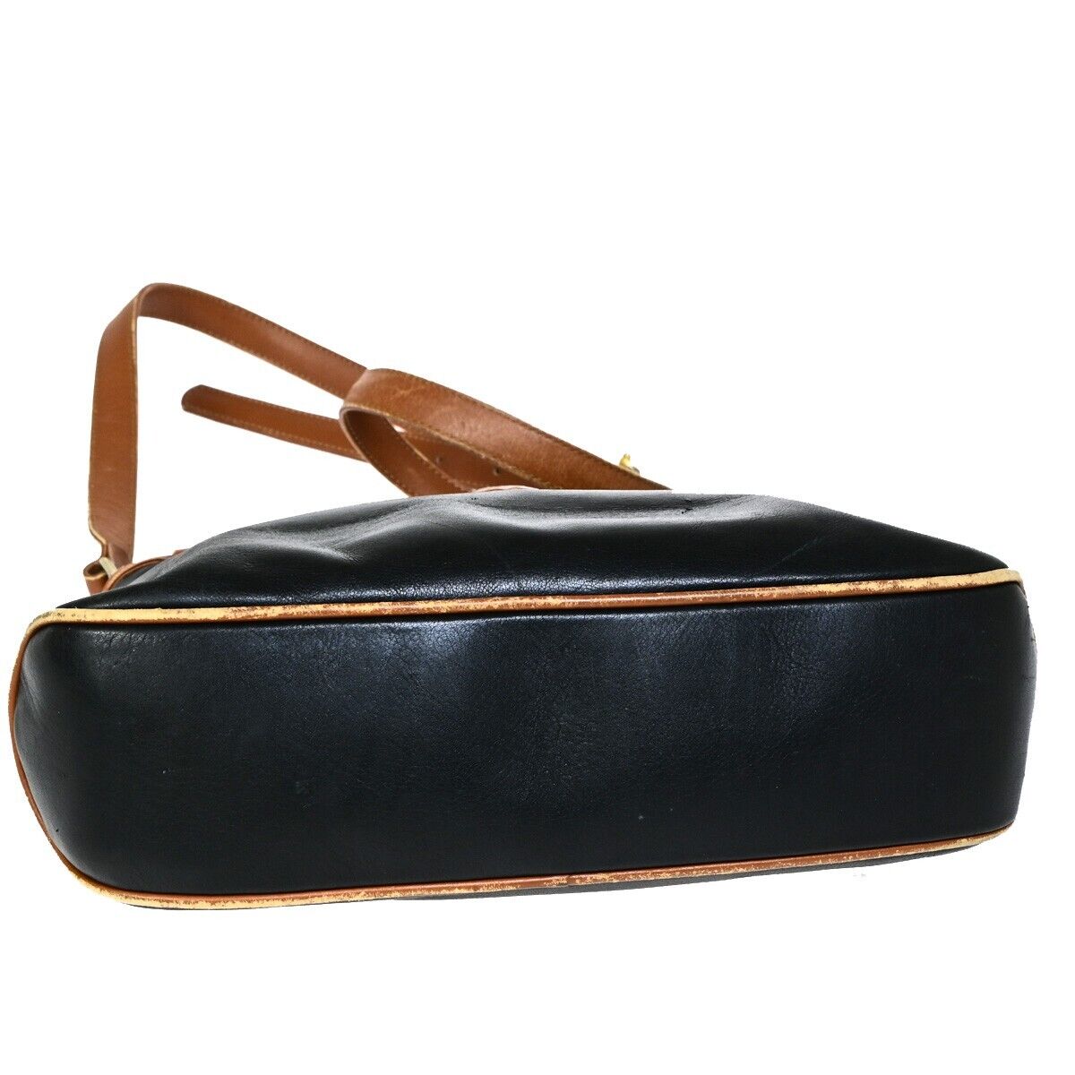 CELINE PARIS Logo Shoulder Bag Leather Black Brown Gold Italy 01EB542