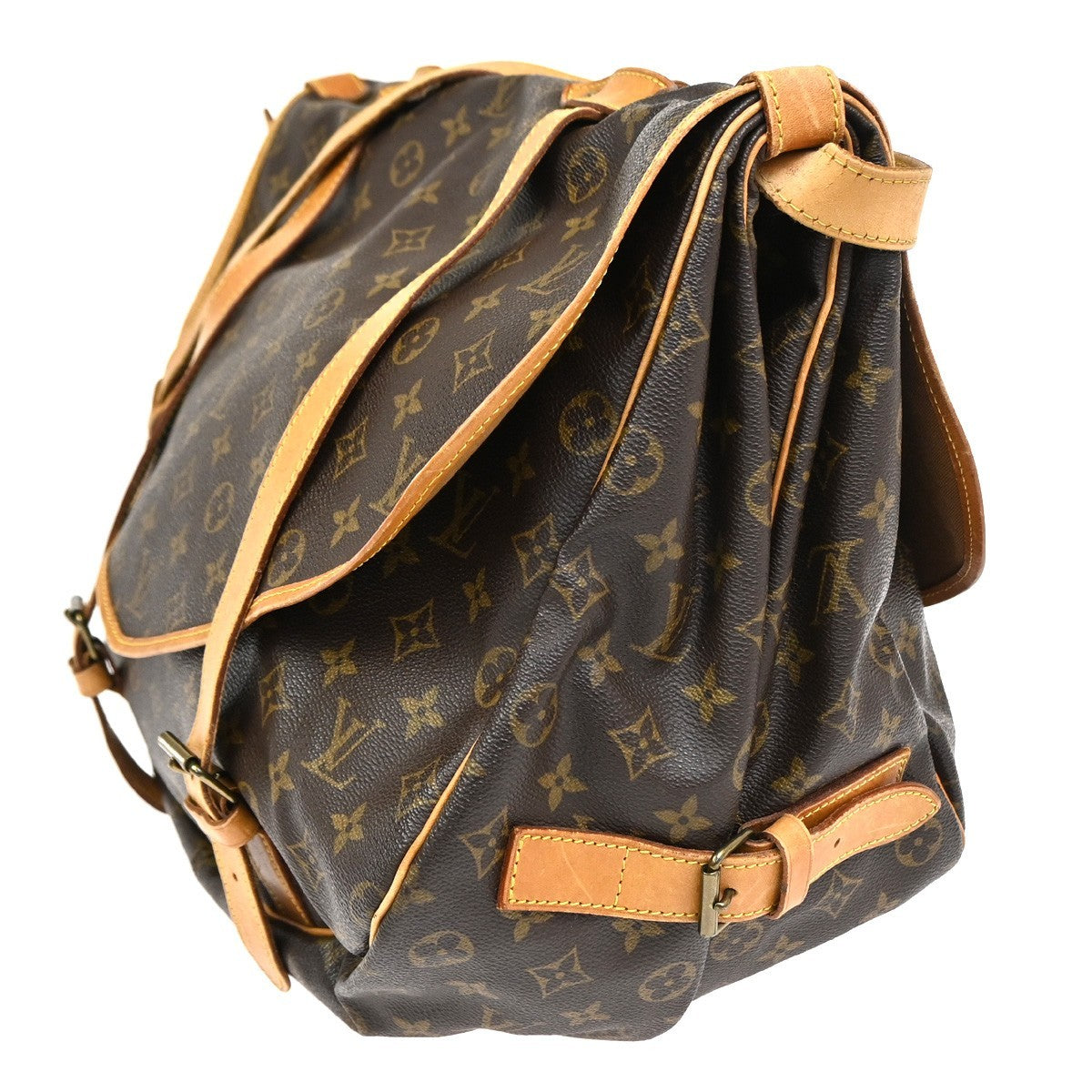 LOUIS VUITTON Logo Saumur 43 Shoulder Bag Monogram Leather Brown M42252 72CA926