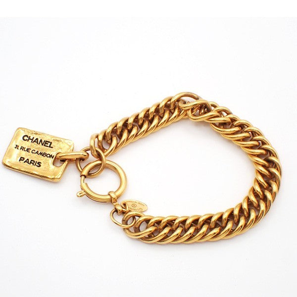 CHANEL Logo 31 Rue Cambon Chain Bracelet Bangle Charm GHW France 70RL874