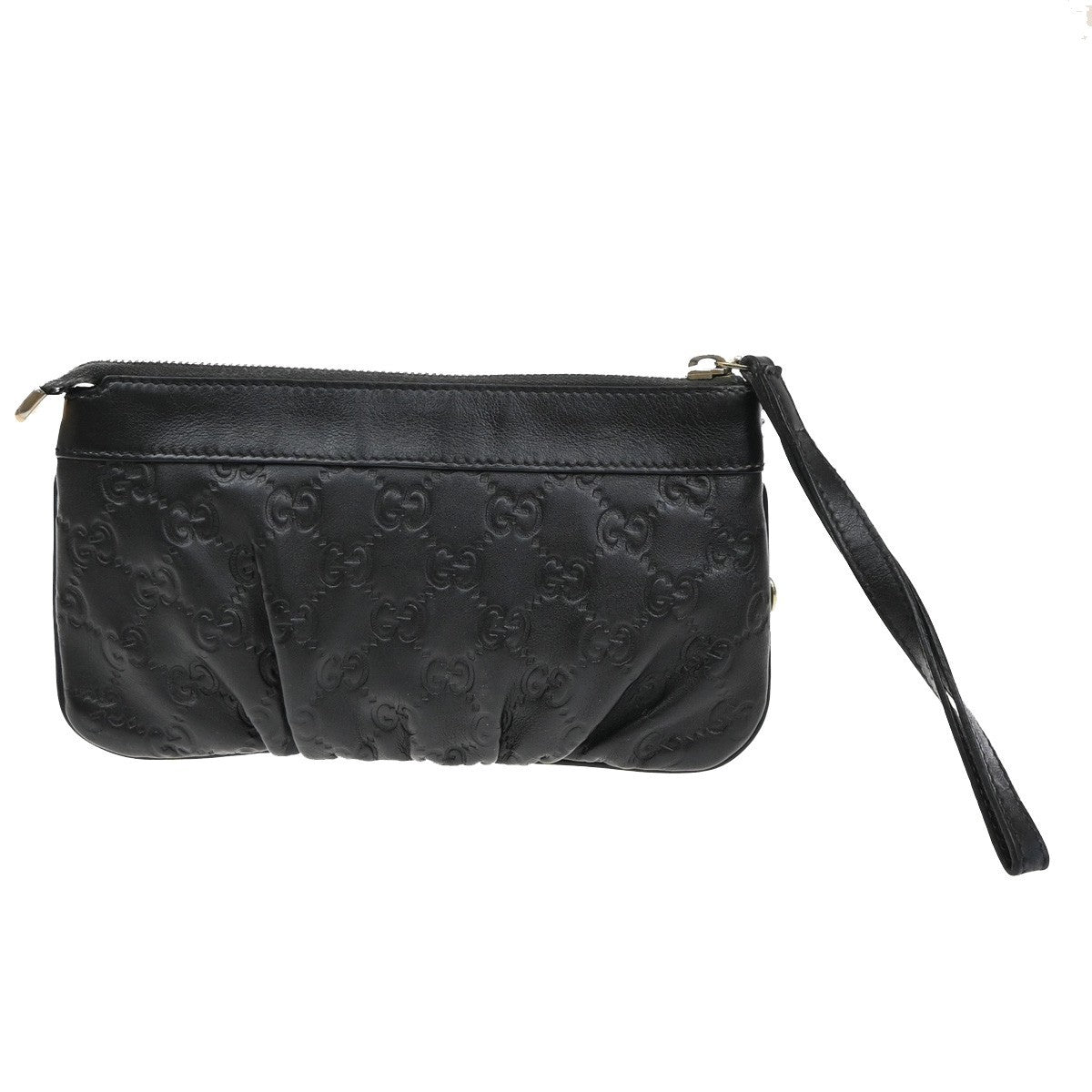 GUCCI Logo Guccissima Clutch Bag Embossing Leather Wristlet Black 65SA099