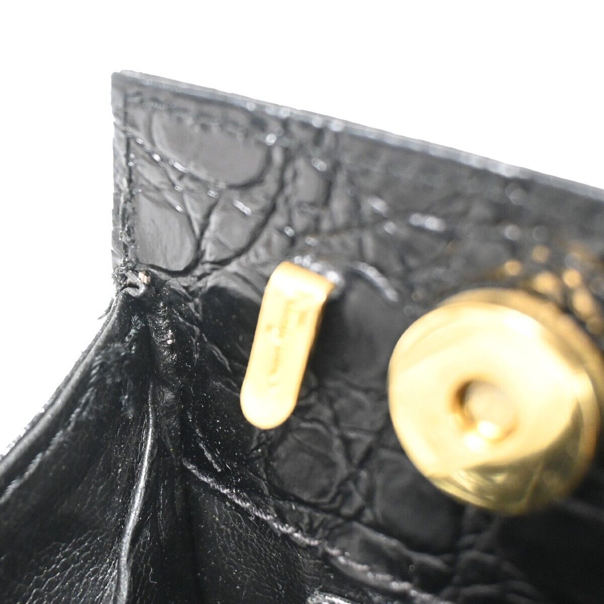 SALVATORE FERRAGAMO Logo Vara Hand Bag Embossing Leather Black Gold 32FA281
