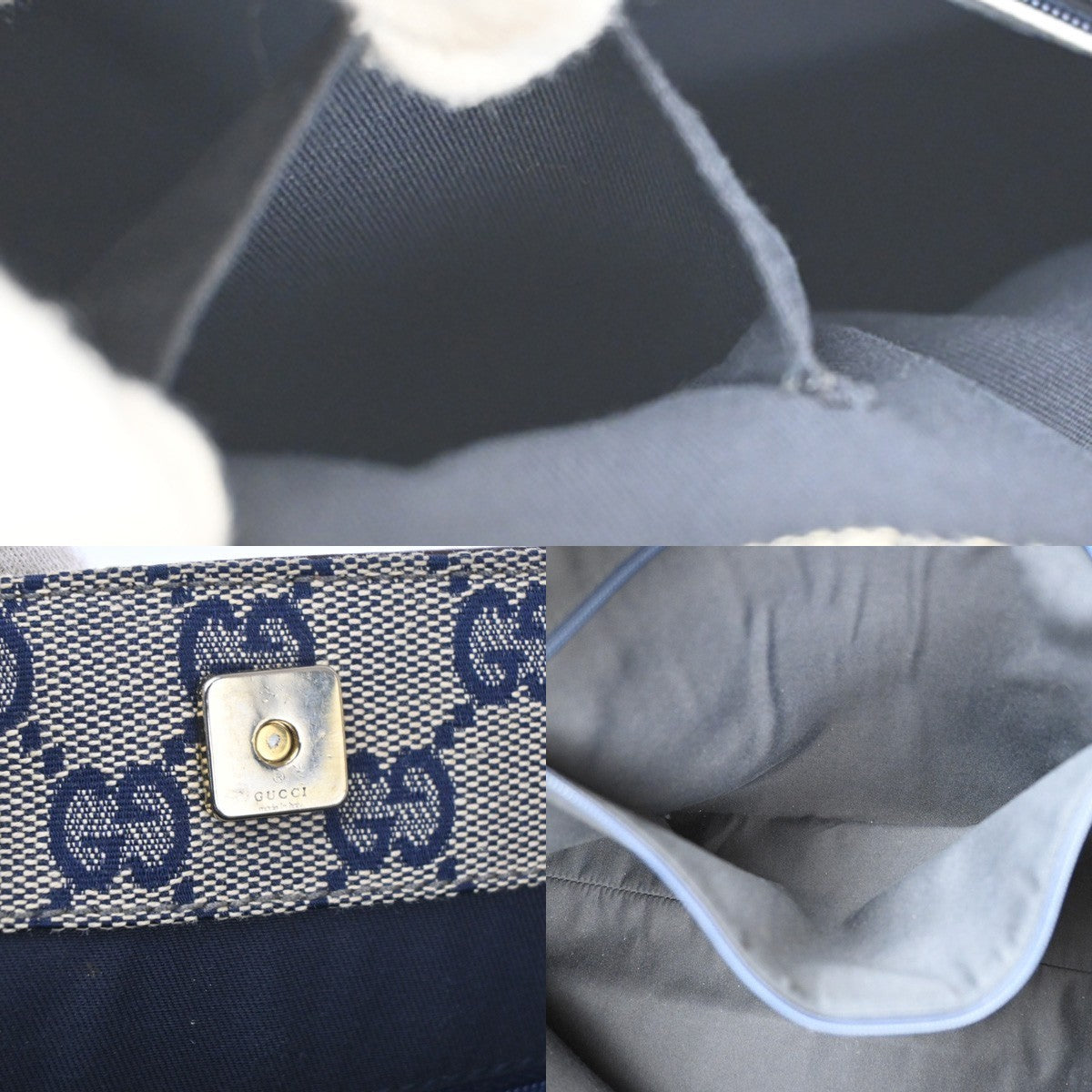 GUCCI Logo GG Pattern Abbey Shoulder Tote Bag Canvas Leather White GHW 34TA557