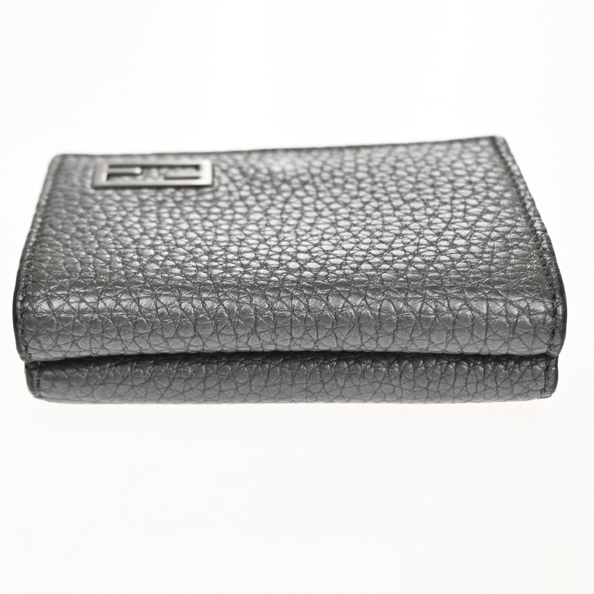 FENDI Logo Mini Trifold Campact Wallet Purse Leather Gray SHW Italy 31CA863