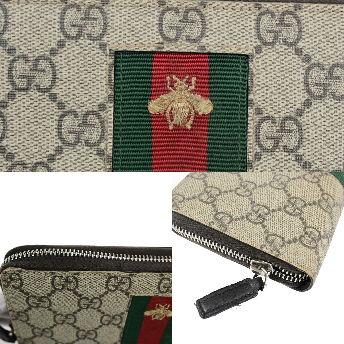GUCCI Sherry GG Pattern Long Zipper Around Wallet Supreme Leather Brown 65EC844