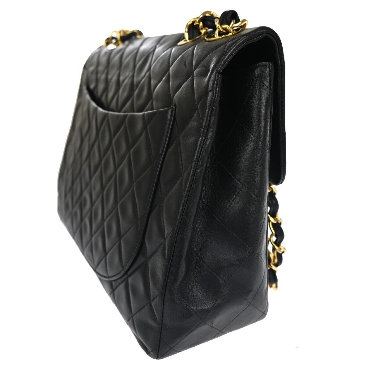 CHANEL CC Maxi Jumbo Matelasse 34 Chain Shoulder Bag Leather Black GHW 859RH997