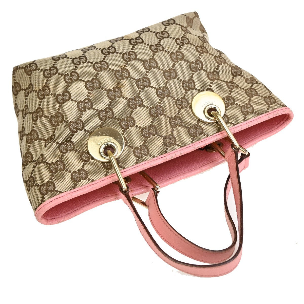 GUCCI Logo GG Pattern Mini Hand Tote Bag Canvas Leather Brown Pink 34FB571