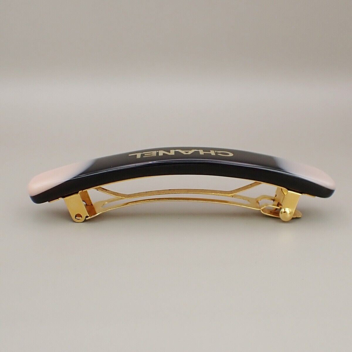 CHANEL Logo Hair Clip Barrette Accessory Black Pink Gold Made in France 33RJ980