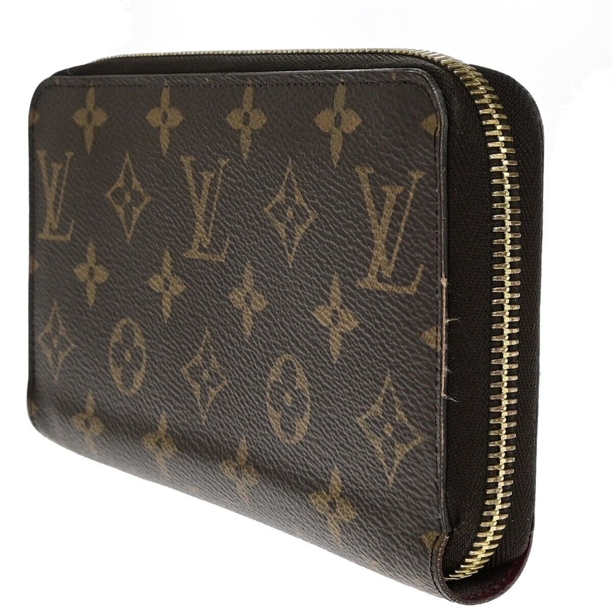 LOUIS VUITTON Zippy Long Wallet Monogram Leather Brown Fuchsia M41895 84EB839