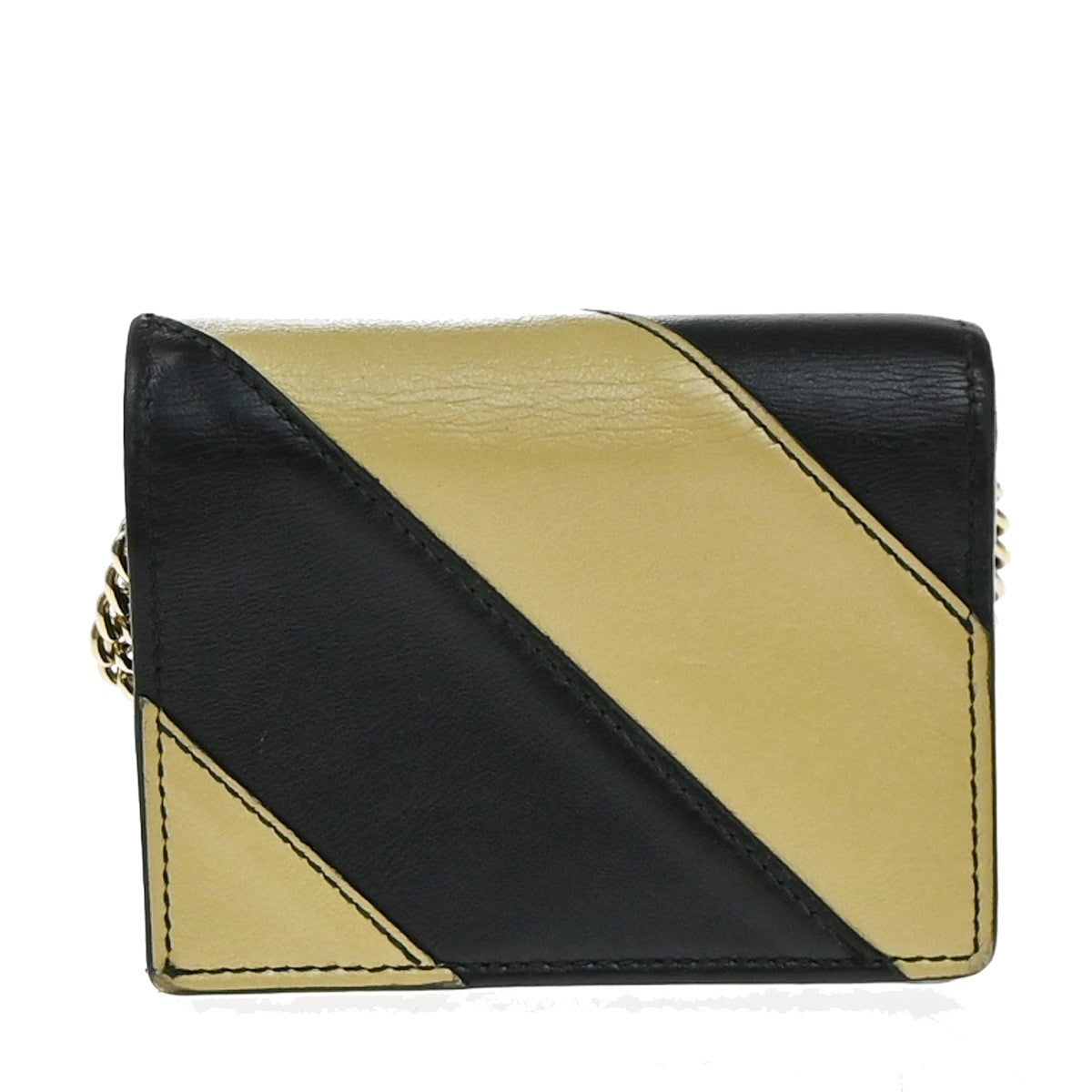 GUCCI GG Logo Zumi Chain Compact Wallet Leather Black Beige 60EG391