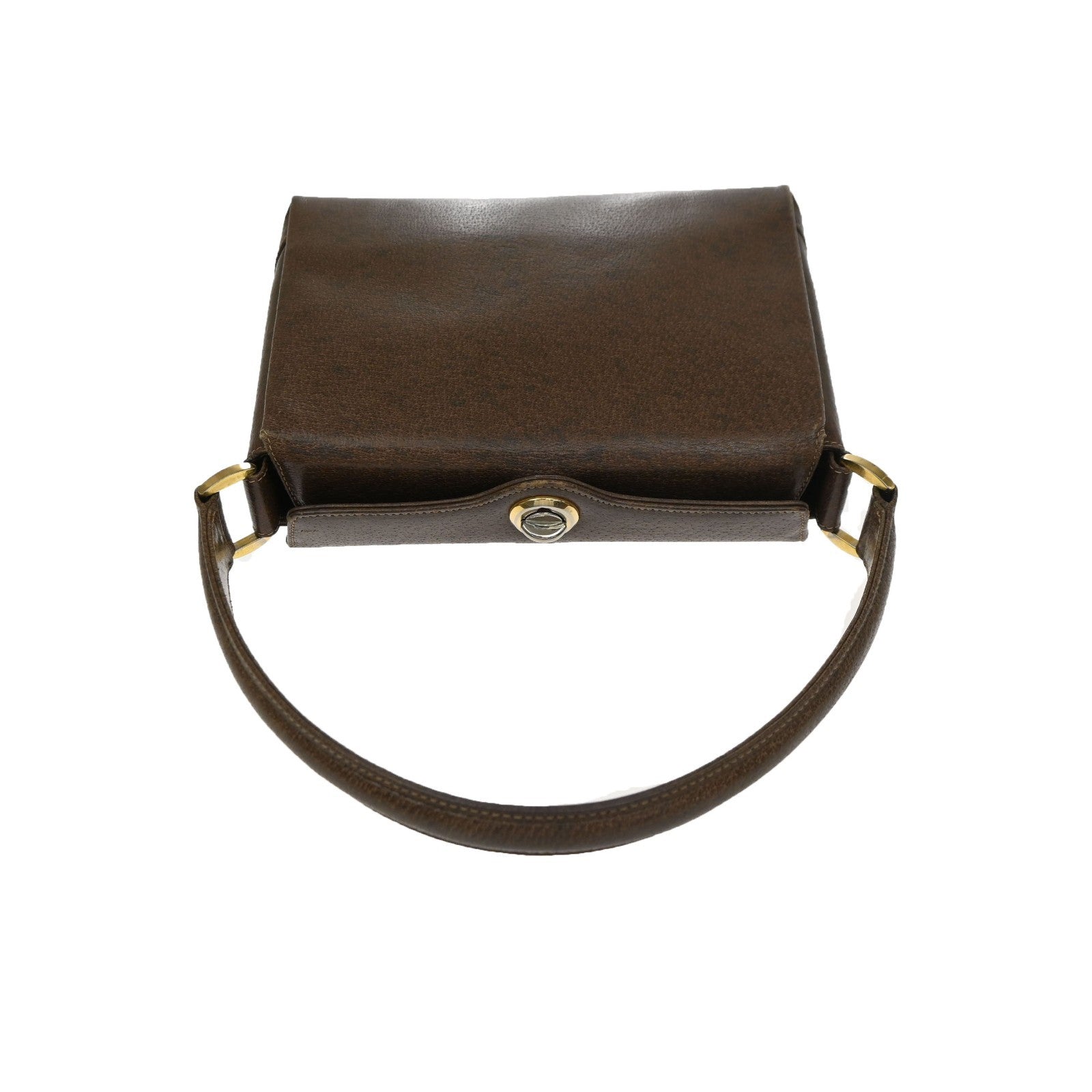 GUCCI Logo Shoulder Hand Bag Turn Lock Leather Brown GHW Italy 35KD066