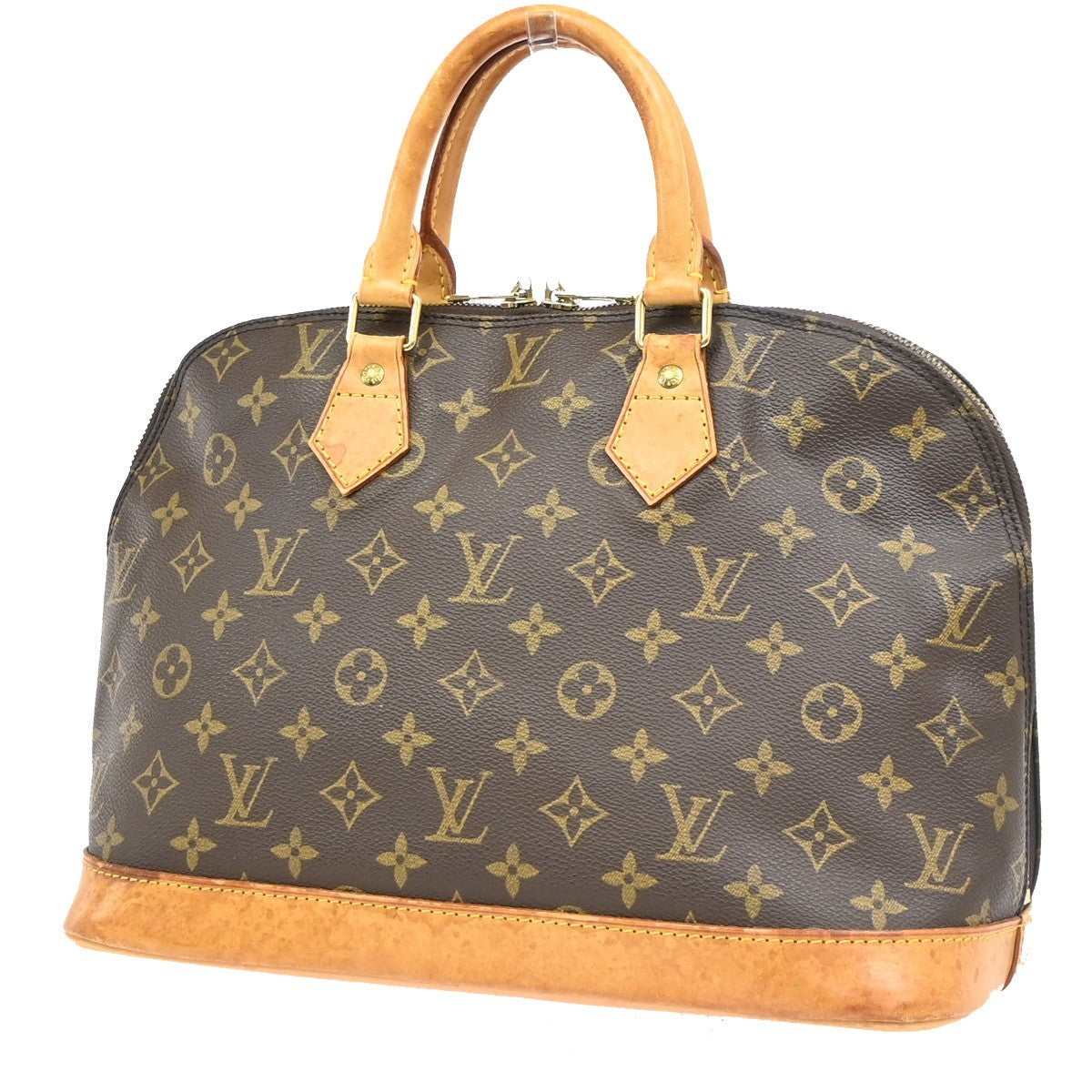 LOUIS VUITTON LV Logo Alma Hand Bag Monogram Leather Brown France M51130 85PA106