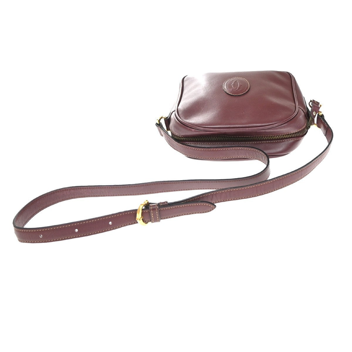 MUST DE CARTIER 2C Logo Mini Crossbody Shoulder Bag Leather Red GHW 66YJ144