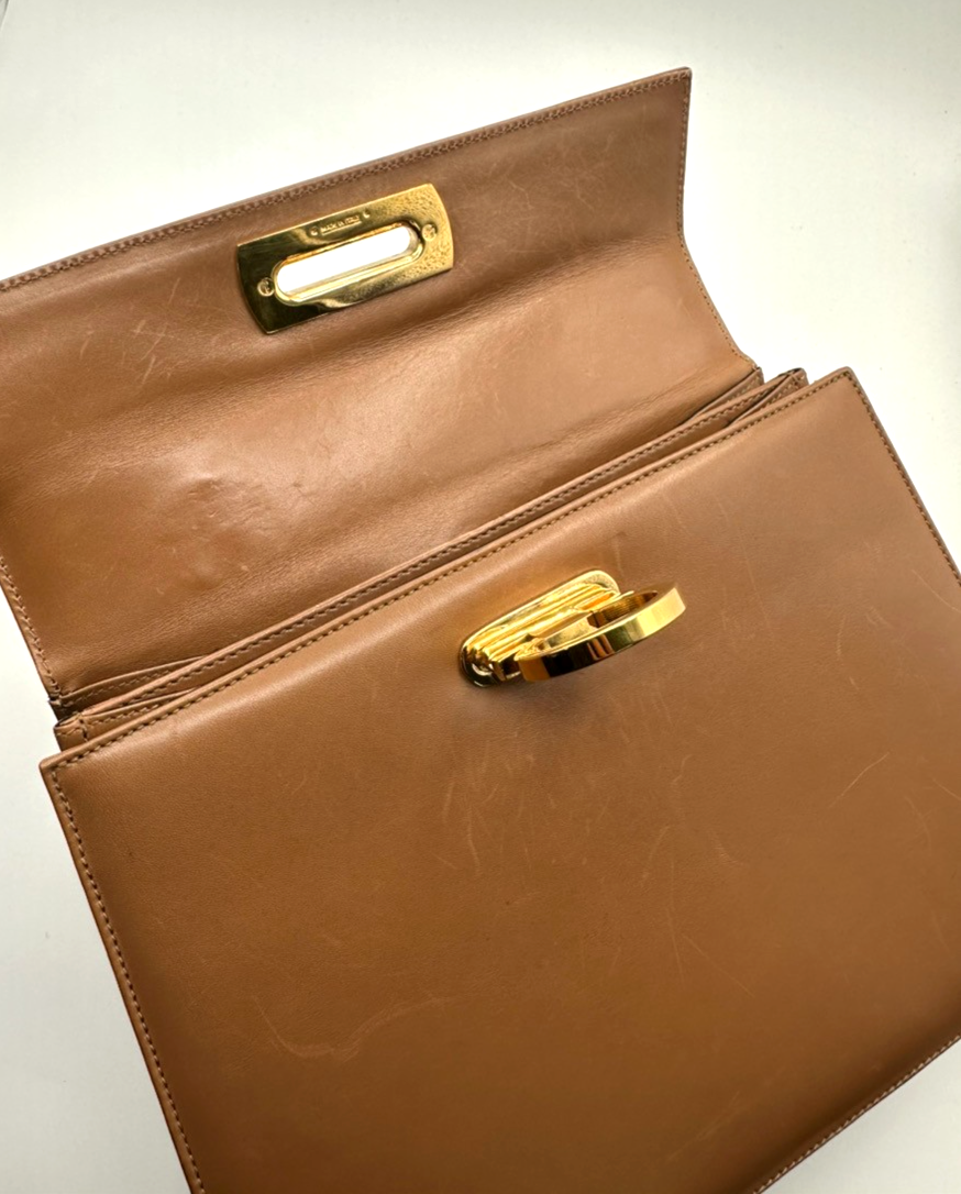 Salvatore Ferragamo Gancini Top Handle Bag Leather Brown GHW Italy 61CA782
